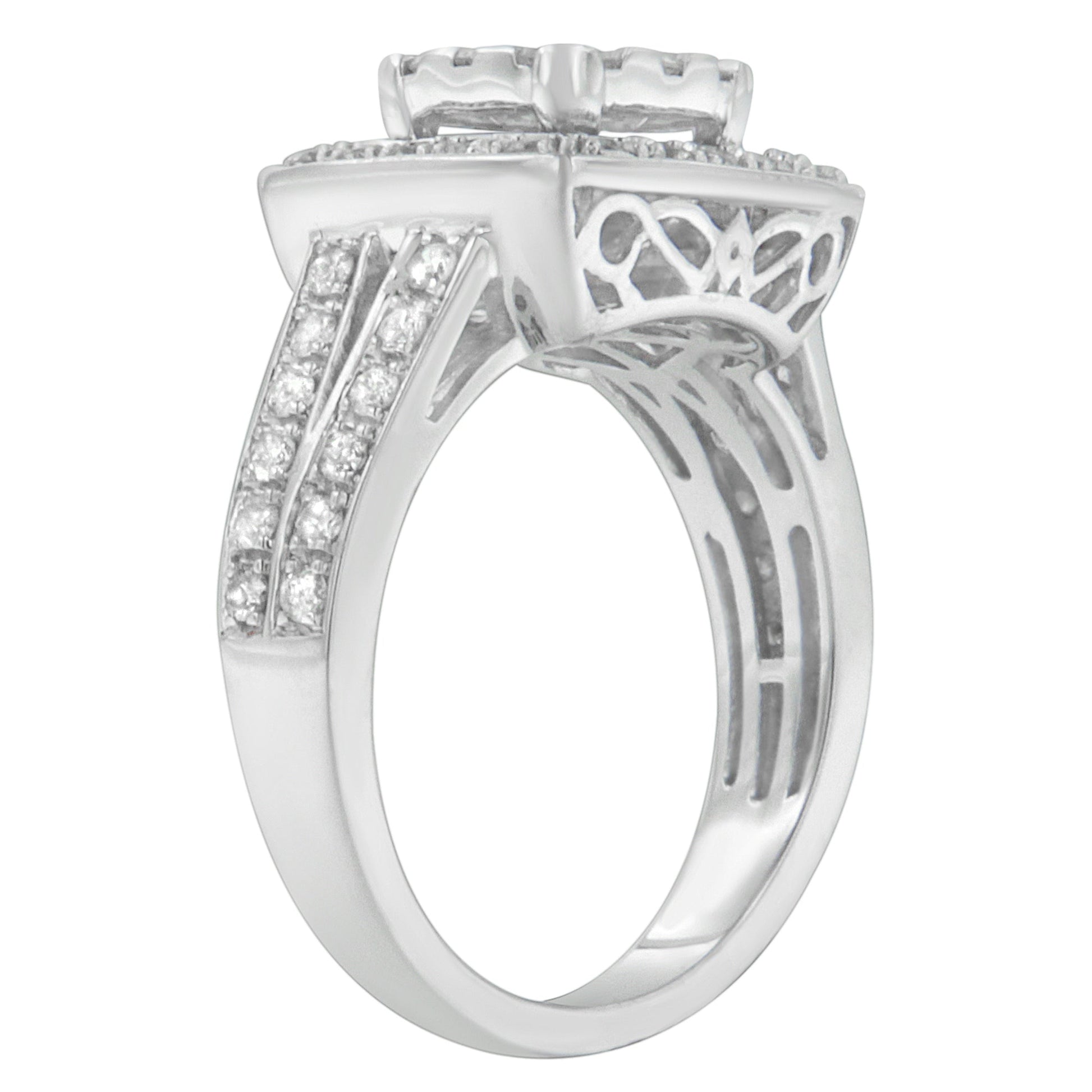 10K White Gold Diamond Cluster Ring (1 Cttw, H-I Color, SI2-I1 Clarity) - Size 6-1/2 Bids.com