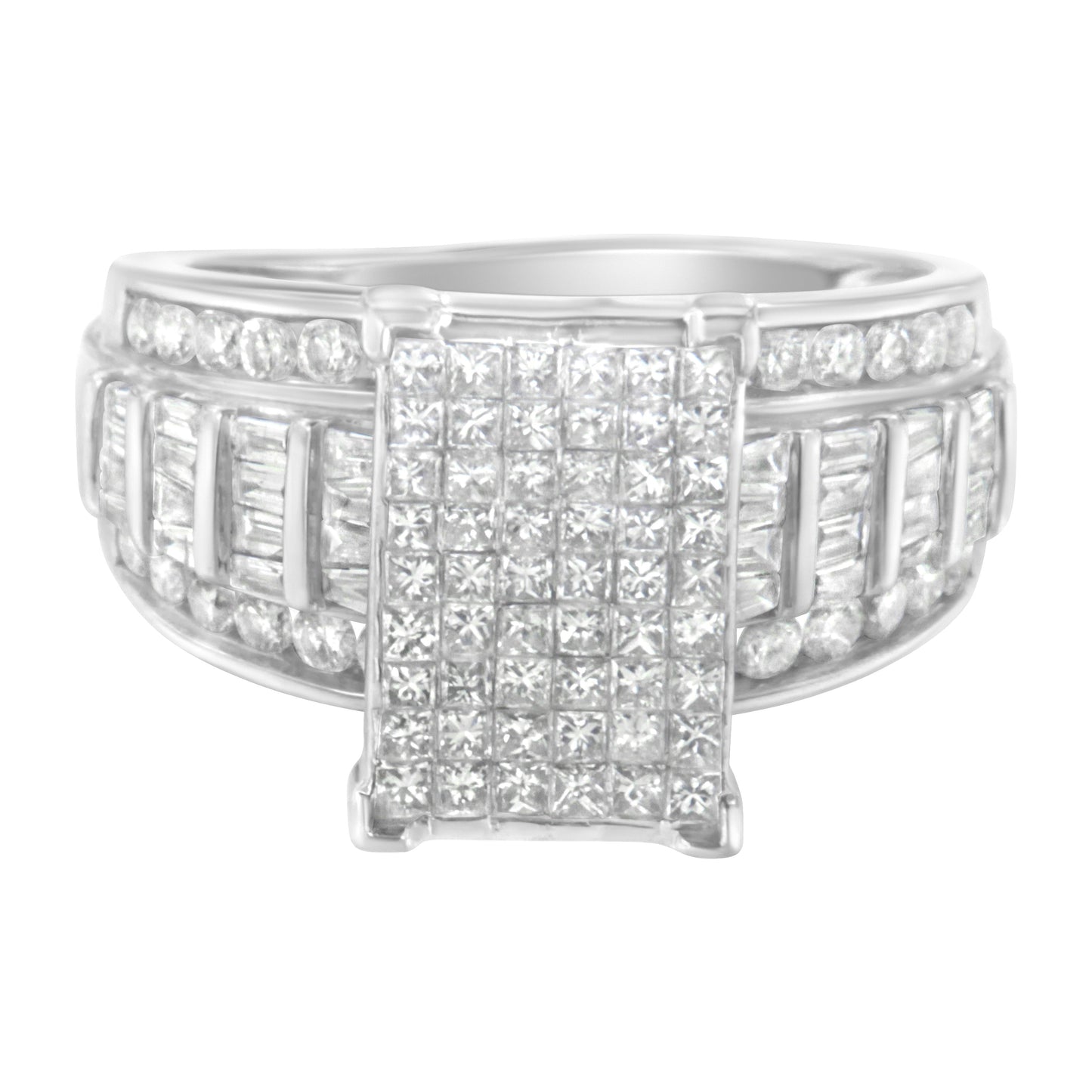 14K White Gold 2.0 Cttw Mixed-Cut Diamond Rectangle Invisible-Set Composite Cluster Ring with Bar- and Channel-Set Band (H-I Color, SI2-I1 Clarity) - Size 5 Bids.com