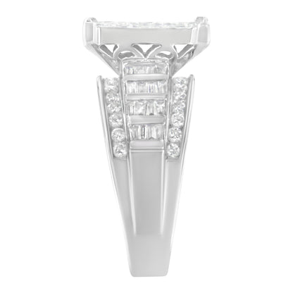 14K White Gold 2.0 Cttw Mixed-Cut Diamond Rectangle Invisible-Set Composite Cluster Ring with Bar- and Channel-Set Band (H-I Color, SI2-I1 Clarity) - Size 5 Bids.com