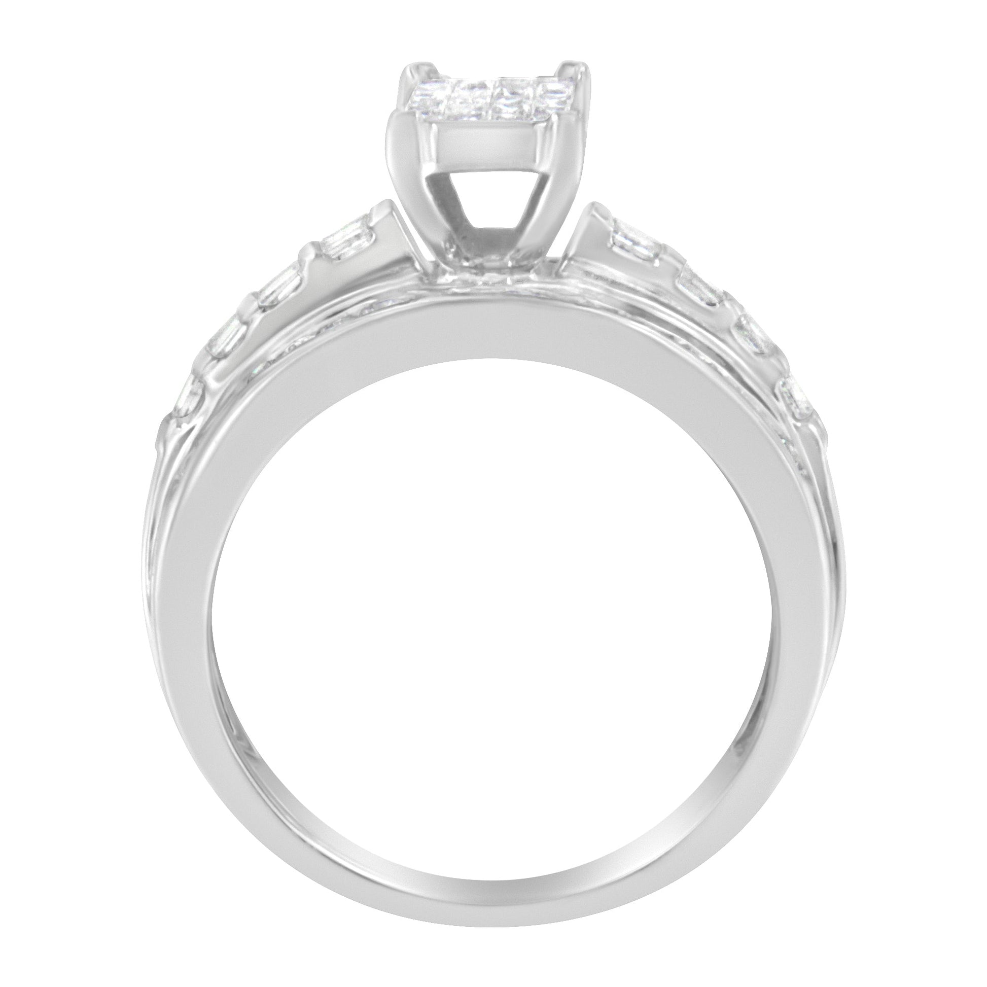 14K White Gold 1.0 Cttw Mixed-Cut Diamond Rectangle Invisible-Set Composite Cluster Ring with Bar- and Channel-Set Band (H-I Color, SI2-I1 Clarity) - Size 7 Bids.com