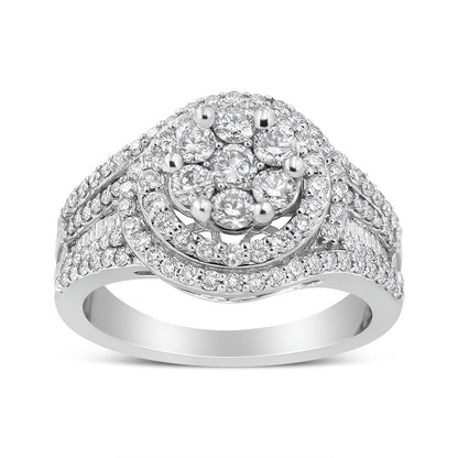 14K White Gold 1 1/2 Cttw Diamond Floral Cluster and Studded Shank Halo Ring (H-I Color, SI2-I1 Clarity) - Ring Size 7 Bids.com