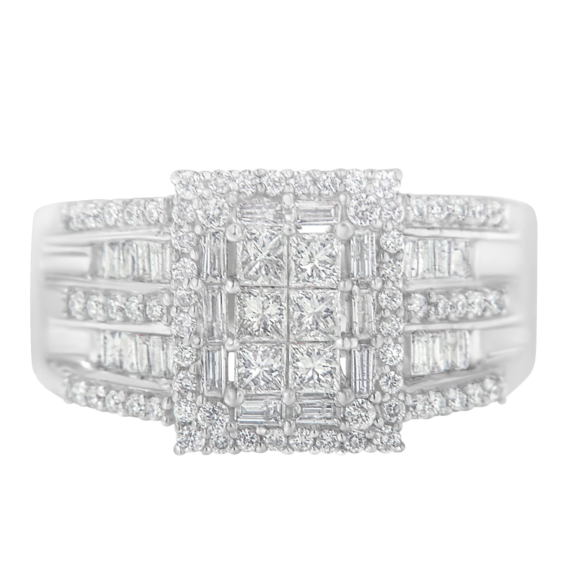 10K White Gold Diamond Cluster Ring (1 cttw, H-I Color, I1-I2 Clarity) Bids.com