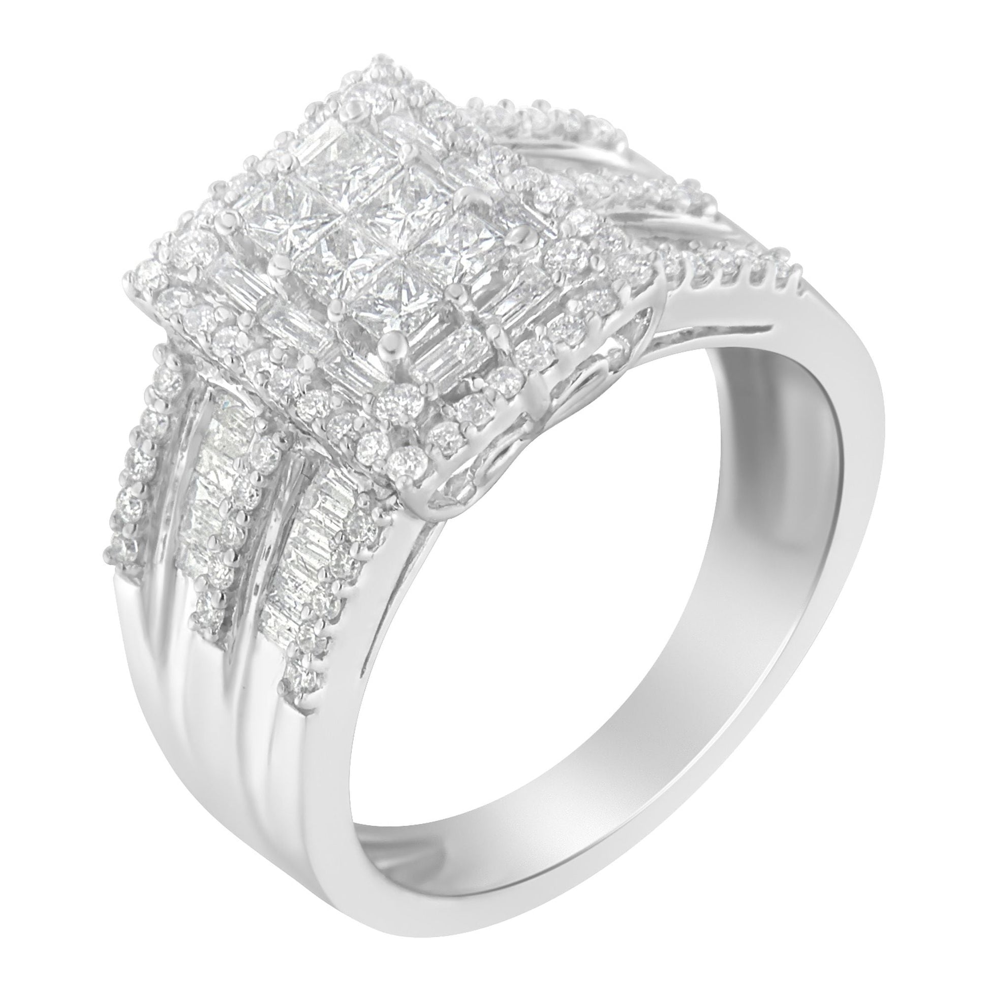 10K White Gold Diamond Cluster Ring (1 cttw, H-I Color, I1-I2 Clarity) Bids.com