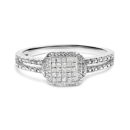 .925 Sterling Silver 1/4 Cttw Princess-cut Diamond Composite Ring with Beaded Halo (H-I Color, SI1-SI2 Clarity) - Size 7 Bids.com