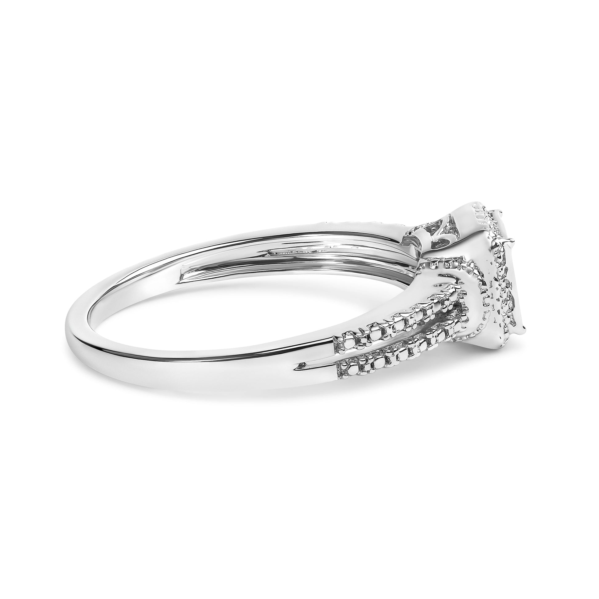 .925 Sterling Silver 1/4 Cttw Princess-cut Diamond Composite Ring with Beaded Halo (H-I Color, SI1-SI2 Clarity) - Size 7 Bids.com