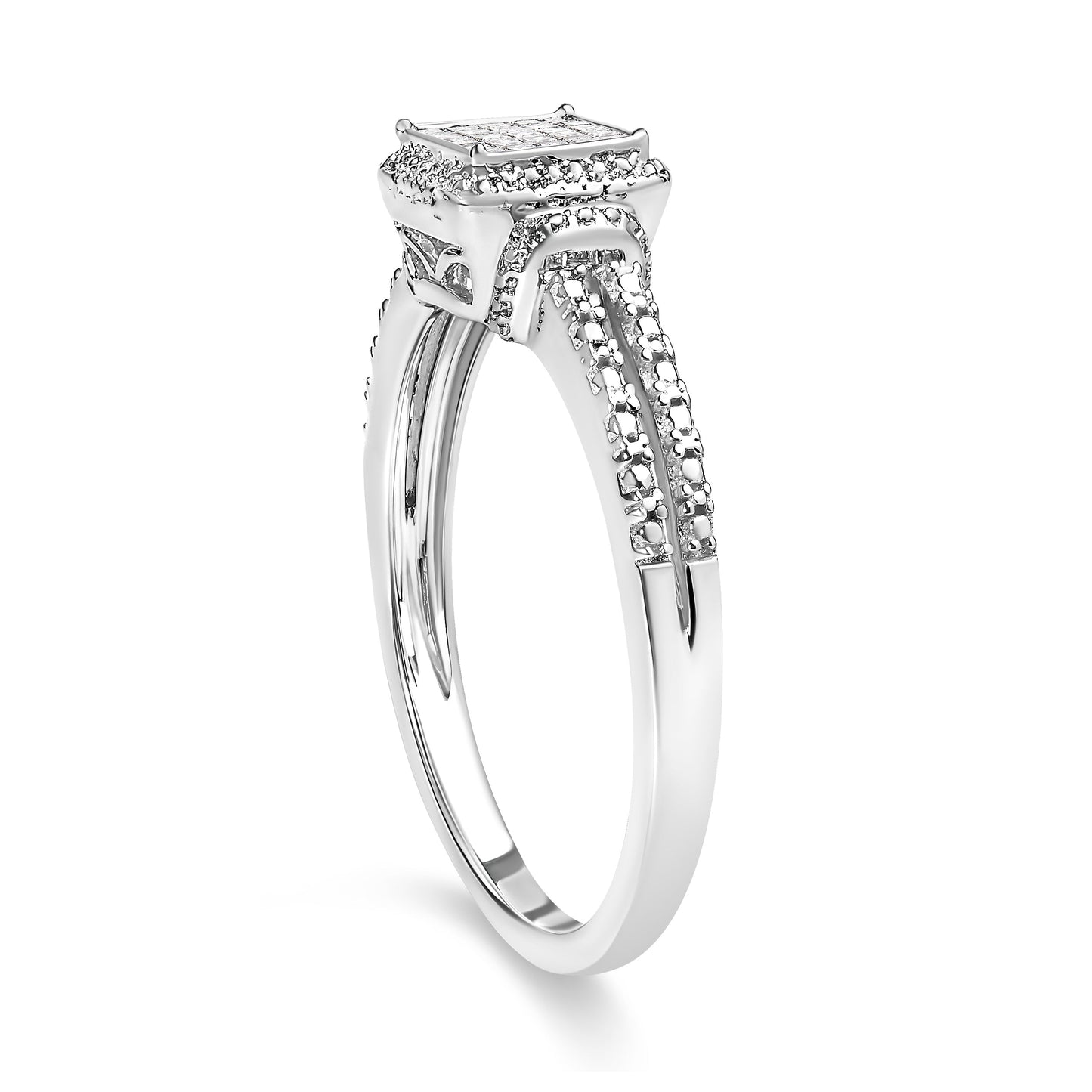 .925 Sterling Silver 1/4 Cttw Princess-cut Diamond Composite Ring with Beaded Halo (H-I Color, SI1-SI2 Clarity) - Size 7 Bids.com