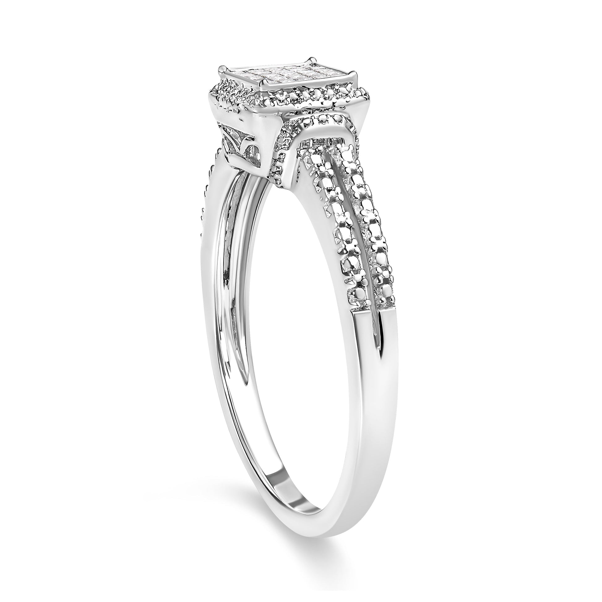 .925 Sterling Silver 1/4 Cttw Princess-cut Diamond Composite Ring with Beaded Halo (H-I Color, SI1-SI2 Clarity) - Size 7 Bids.com