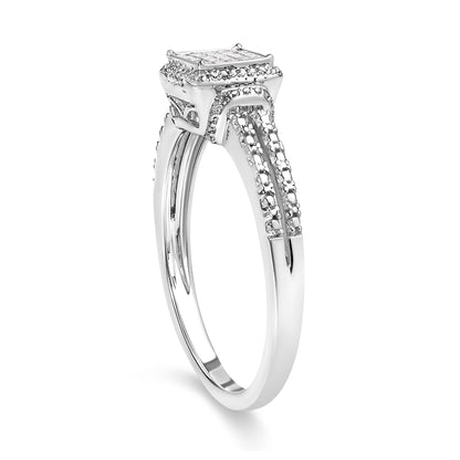 .925 Sterling Silver 1/4 Cttw Princess-cut Diamond Composite Ring with Beaded Halo (H-I Color, SI1-SI2 Clarity) - Size 7 Bids.com