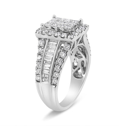 14K White Gold 2.00 Cttw Composite Head with Halo and Side Stones Diamond Ring (H-I Color, SI1-SI2 Clarity) - Ring Size 7 Bids.com