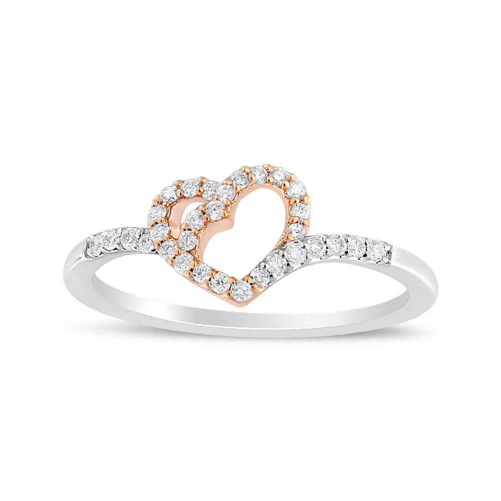 14K Rose Gold Plated and White .925 Sterling Silver 1/5 Cttw Round-Cut Diamond Open Heart Promise Ring (I-J Color, I2-I3 Clarity) - Ring Size 7 Bids.com