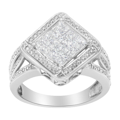 .925 Sterling Silver 2/5 Cttw Princess Cut Diamond Square On Point Cluster Composite Cocktail Ring (H-I Color, SI1-SI2 Clarity) - Size 6 Bids.com