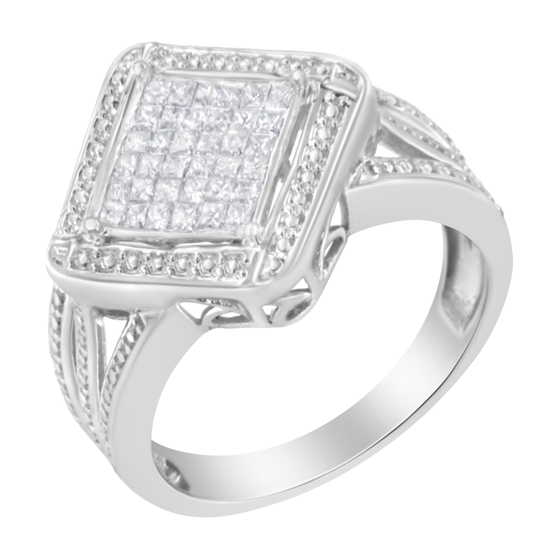 .925 Sterling Silver 2/5 Cttw Princess Cut Diamond Square On Point Cluster Composite Cocktail Ring (H-I Color, SI1-SI2 Clarity) - Size 6 Bids.com