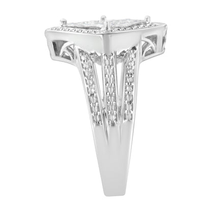 .925 Sterling Silver 2/5 Cttw Princess Cut Diamond Square On Point Cluster Composite Cocktail Ring (H-I Color, SI1-SI2 Clarity) - Size 6 Bids.com