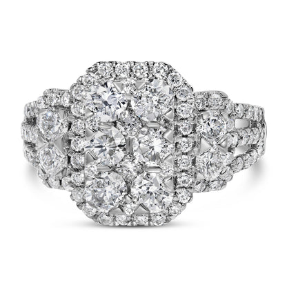 14K White Gold 2 1/4 Cttw Diamond Cocktail Cluster Ring (G-H Color, SI2-I1 Clarity) - Size 7 Bids.com