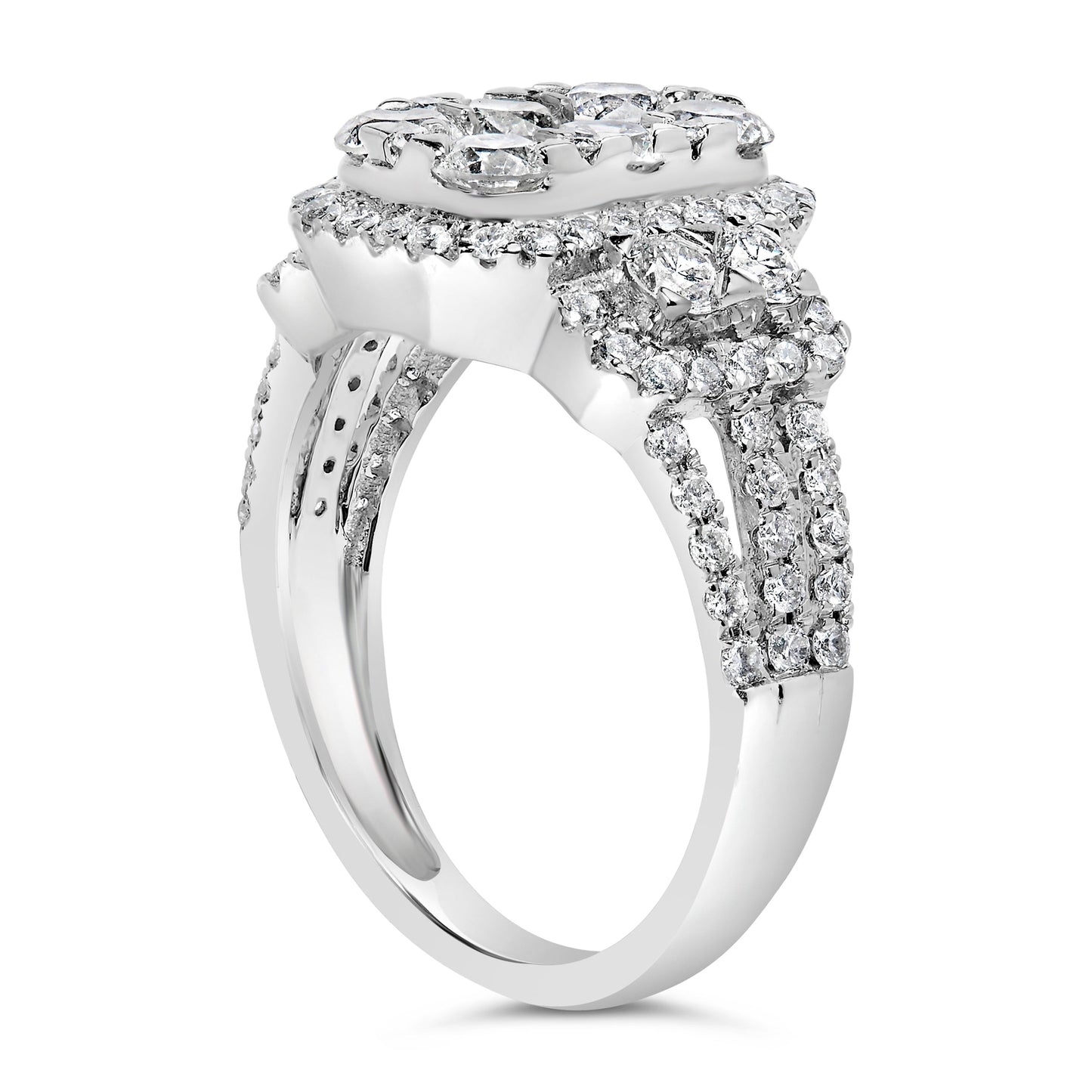 14K White Gold 2 1/4 Cttw Diamond Cocktail Cluster Ring (G-H Color, SI2-I1 Clarity) - Size 7 Bids.com