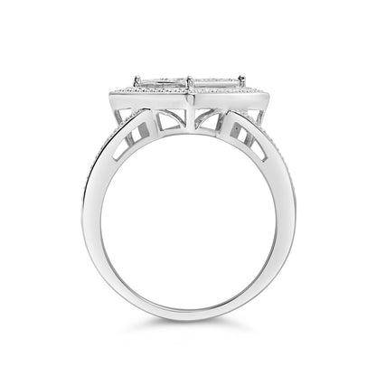 .925 Sterling Silver 1/3 Cttw Invisible Set Princess-Cut Diamond Rhombus and Beaded Halo Ring (H-I Color, SI1-SI2 Clarity) - Ring Size 7 Bids.com
