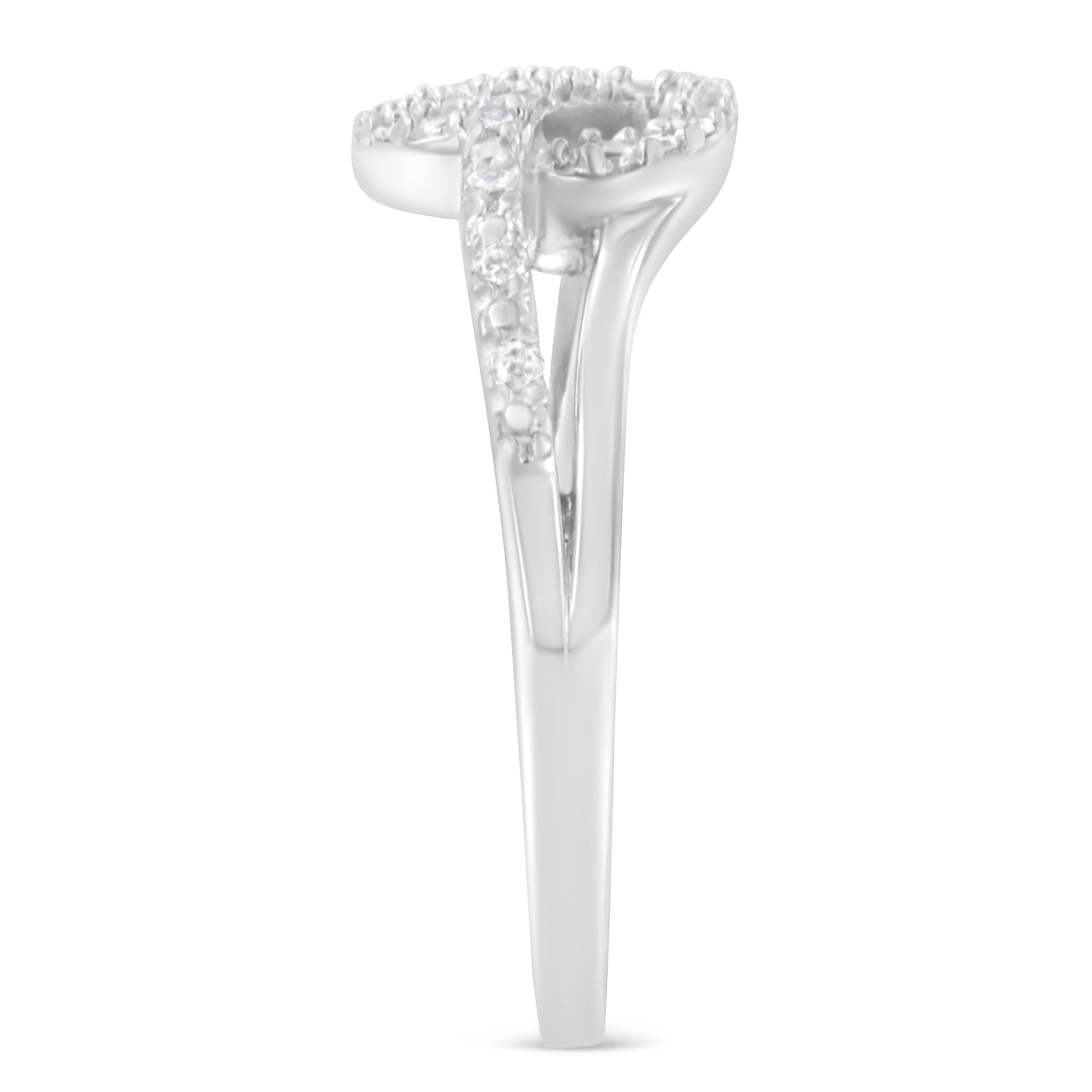 .925 Sterling Silver 1/8 Cttw Diamond Open Heart Leaf Curvy Bypass Accent Fashion or Promise Ring (I-J Color, I2-I3 Clarity) - Size 6 Bids.com