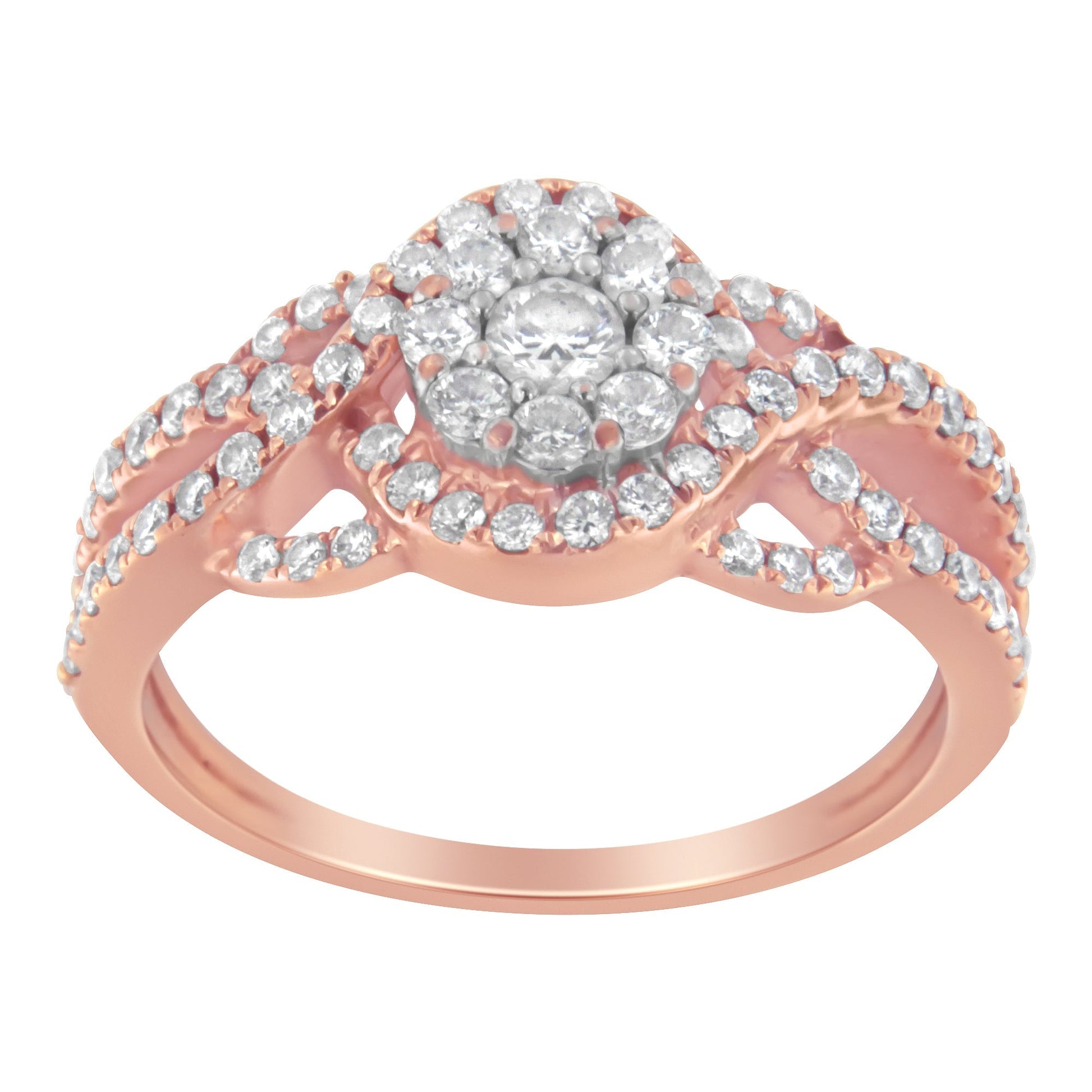 10K Rose Gold 3/4 Cttw Diamond Floral Cluster Head and Twisted Shank Cocktail  Ring (H-I Color, SI1-SI2 Clarity)- Size 7 Bids.com