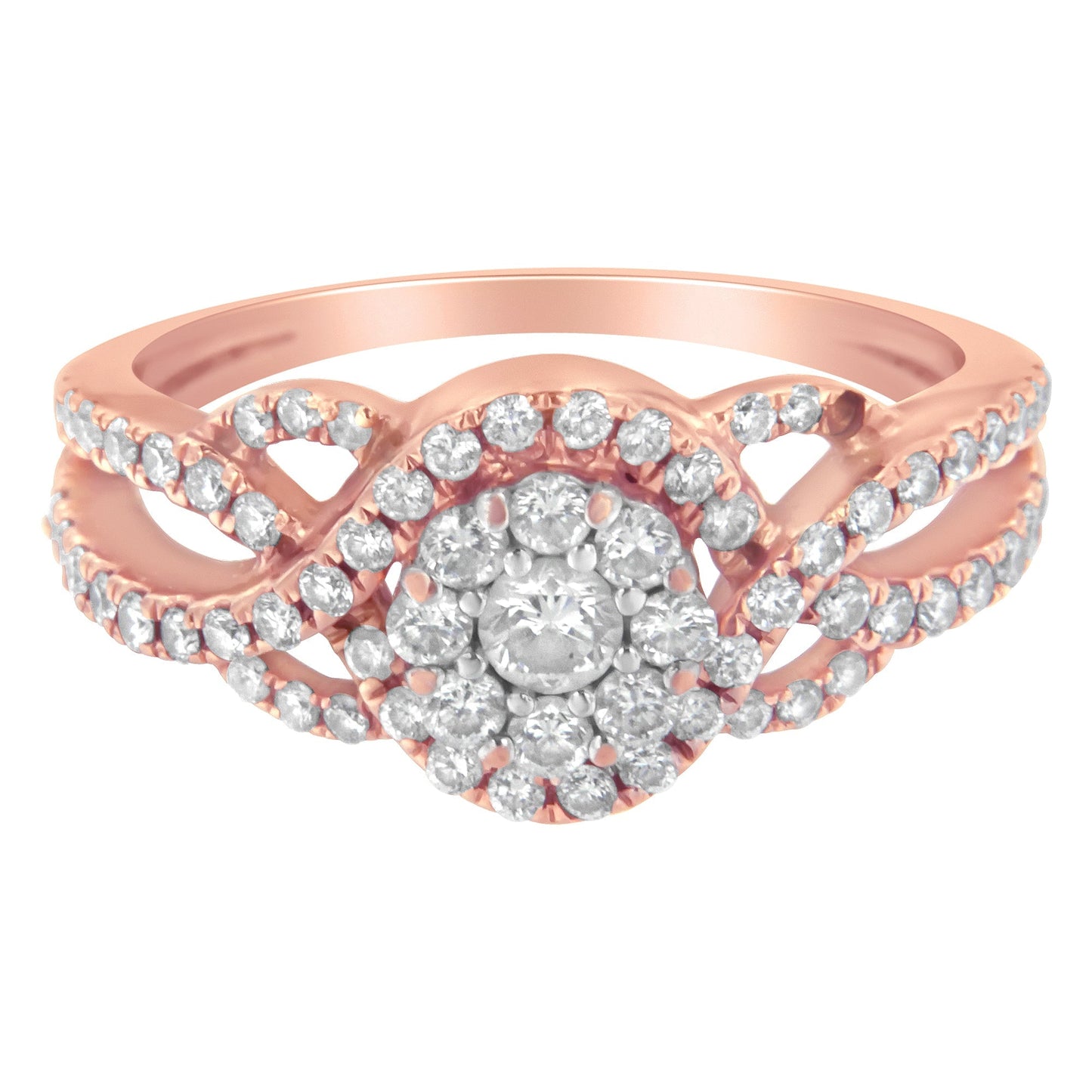 10K Rose Gold 3/4 Cttw Diamond Floral Cluster Head and Twisted Shank Cocktail  Ring (H-I Color, SI1-SI2 Clarity)- Size 7 Bids.com