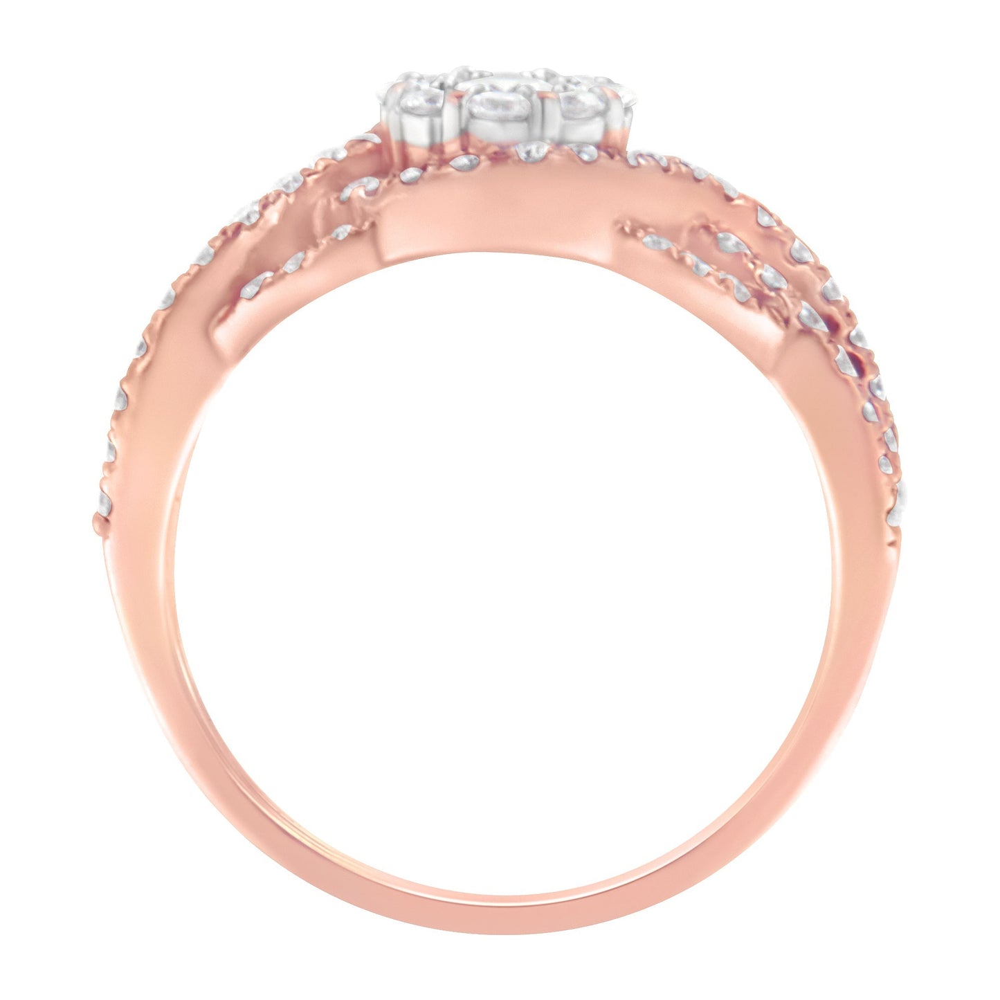 10K Rose Gold 3/4 Cttw Diamond Floral Cluster Head and Twisted Shank Cocktail  Ring (H-I Color, SI1-SI2 Clarity)- Size 7 Bids.com