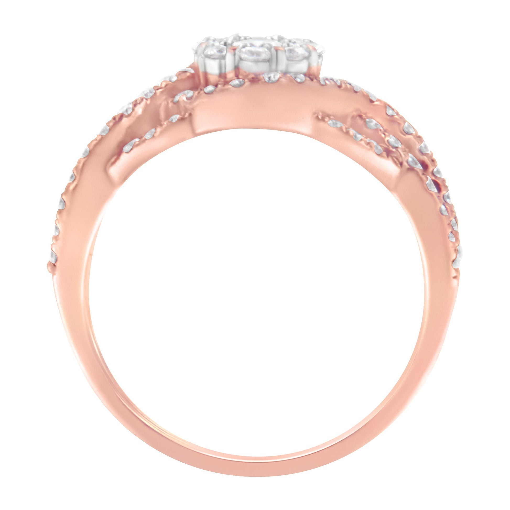 10K Rose Gold 3/4 Cttw Diamond Floral Cluster Head and Twisted Shank Cocktail  Ring (H-I Color, SI1-SI2 Clarity)- Size 7 Bids.com