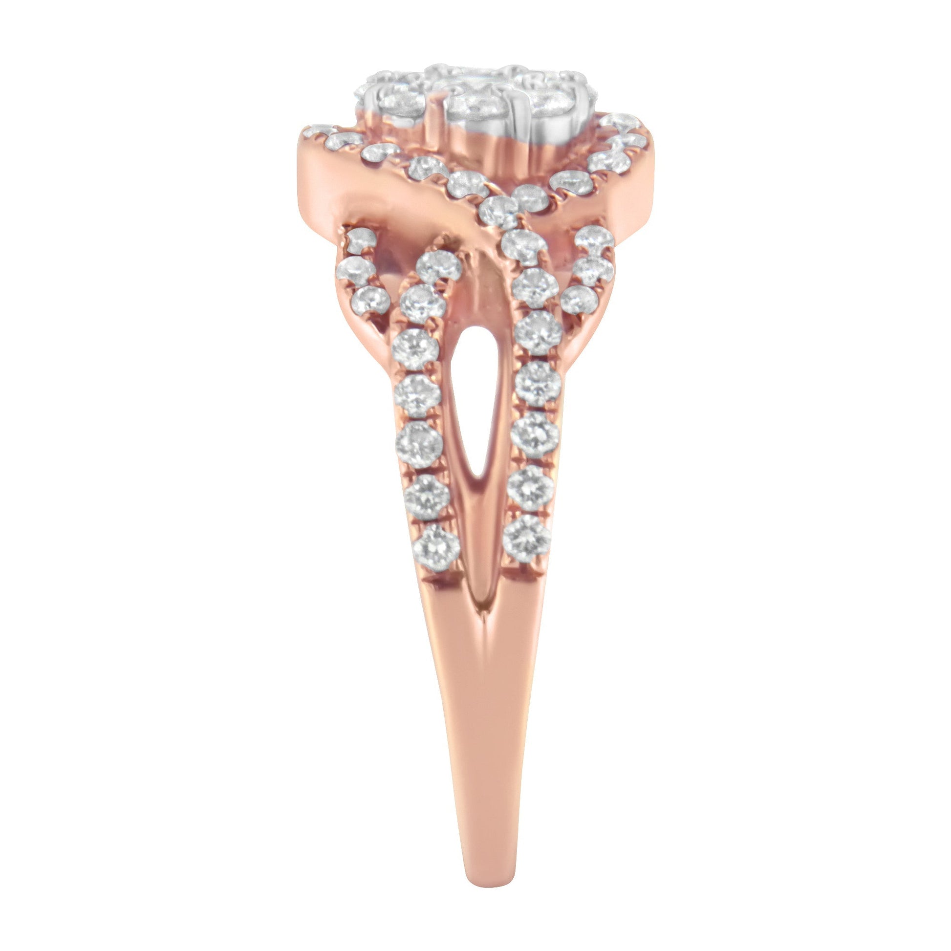 10K Rose Gold 3/4 Cttw Diamond Floral Cluster Head and Twisted Shank Cocktail  Ring (H-I Color, SI1-SI2 Clarity)- Size 7 Bids.com