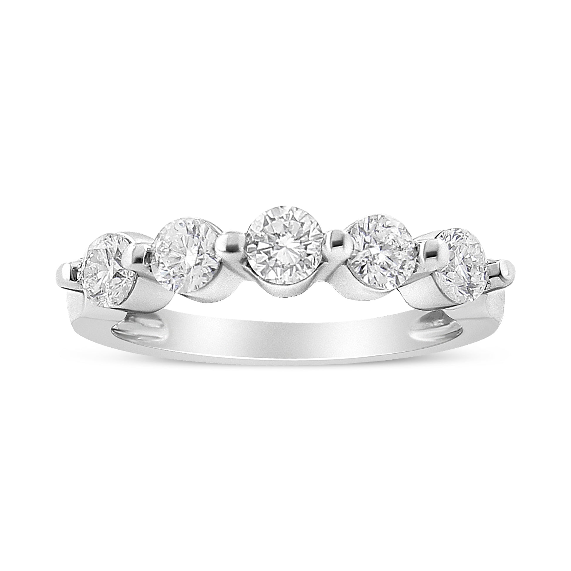 14K White Gold 1.00 Cttw Brilliant Round Cut Diamond 5-Stone Band Ring (H-I Color, SI2-I1 Clarity) - Ring Size 7 Bids.com