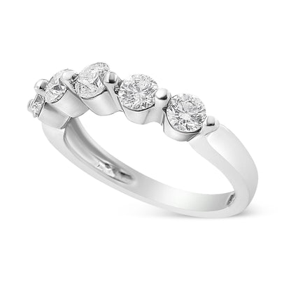 14K White Gold 1.00 Cttw Brilliant Round Cut Diamond 5-Stone Band Ring (H-I Color, SI2-I1 Clarity) - Ring Size 7 Bids.com
