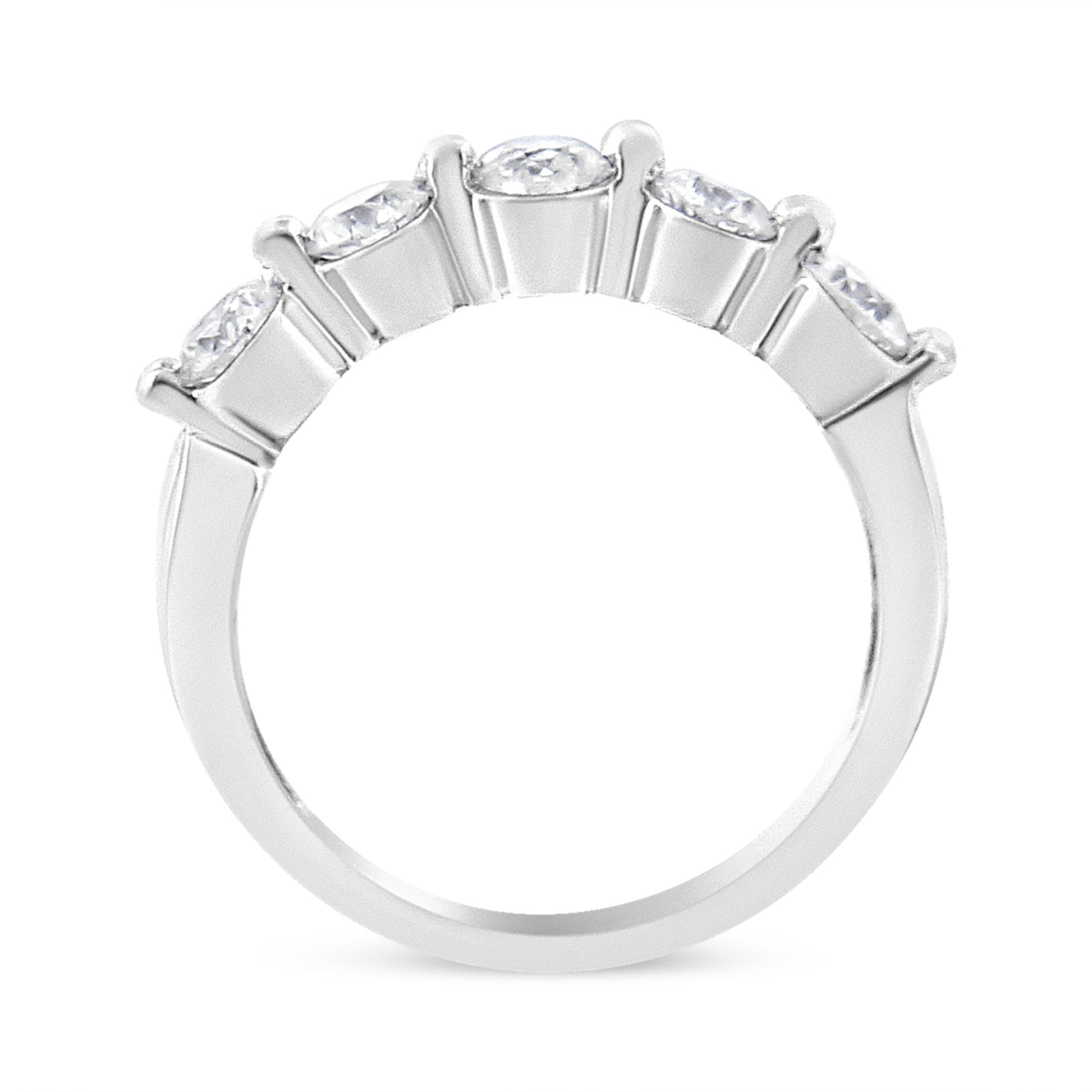 14K White Gold 1.00 Cttw Brilliant Round Cut Diamond 5-Stone Band Ring (H-I Color, SI2-I1 Clarity) - Ring Size 7 Bids.com