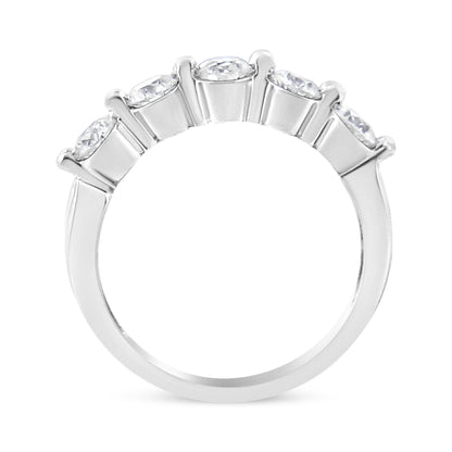14K White Gold 1.00 Cttw Brilliant Round Cut Diamond 5-Stone Band Ring (H-I Color, SI2-I1 Clarity) - Ring Size 7 Bids.com