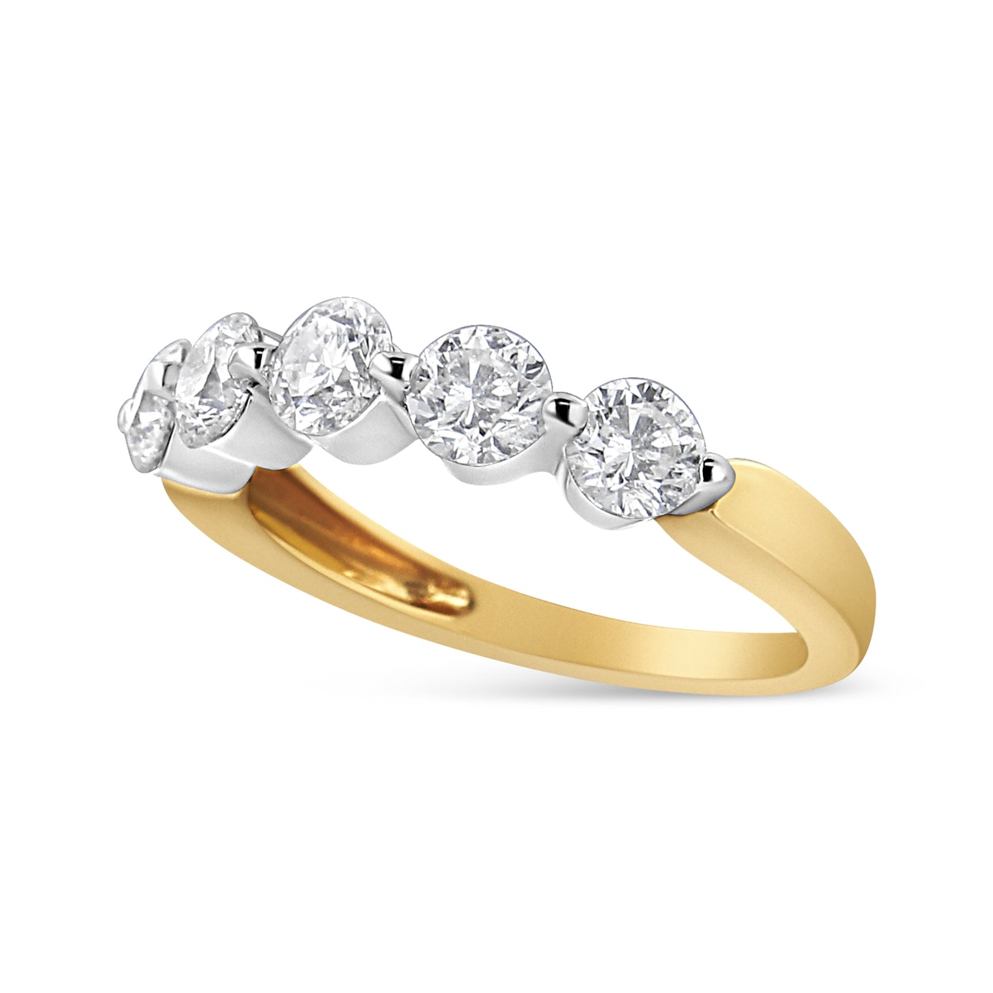 14K White and Yellow Gold 1 1/2 Cttw 2 Prong Cup Set Round-Cut Diamond 5 Stone Ring Band (H-I Color, SI2-I1 Clarity) - Ring Size 7 Bids.com