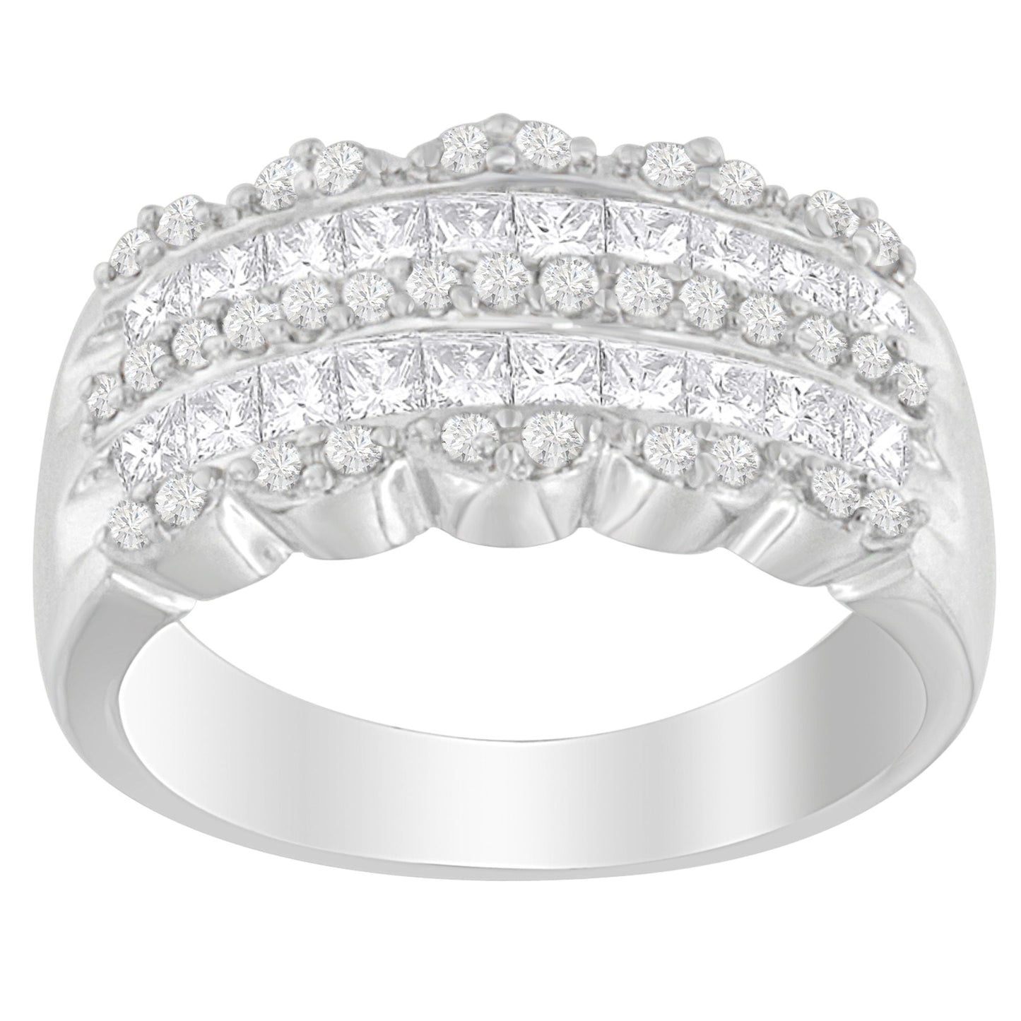 14K White Gold 1 1/7ct. TDW Round and Princess-Cut Diamond Ring(H-I, SI2-I1) Bids.com