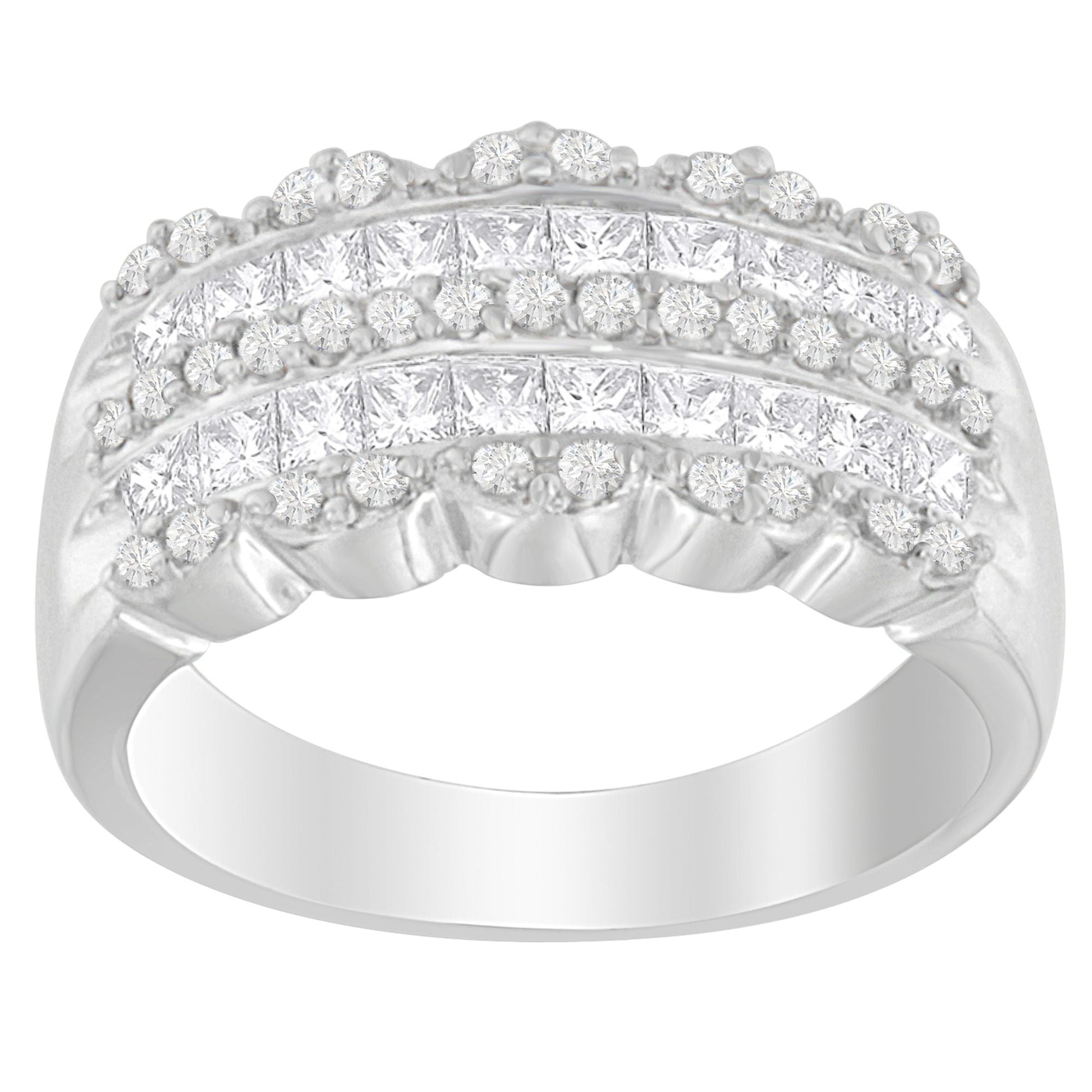 14K White Gold 1 1/7ct. TDW Round and Princess-Cut Diamond Ring(H-I, SI2-I1) Bids.com