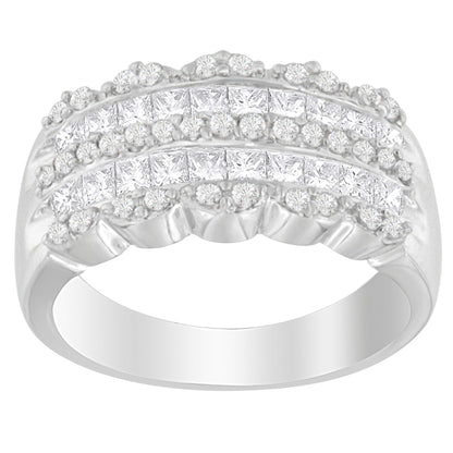 14K White Gold 1 1/7ct. TDW Round and Princess-Cut Diamond Ring(H-I, SI2-I1) Bids.com