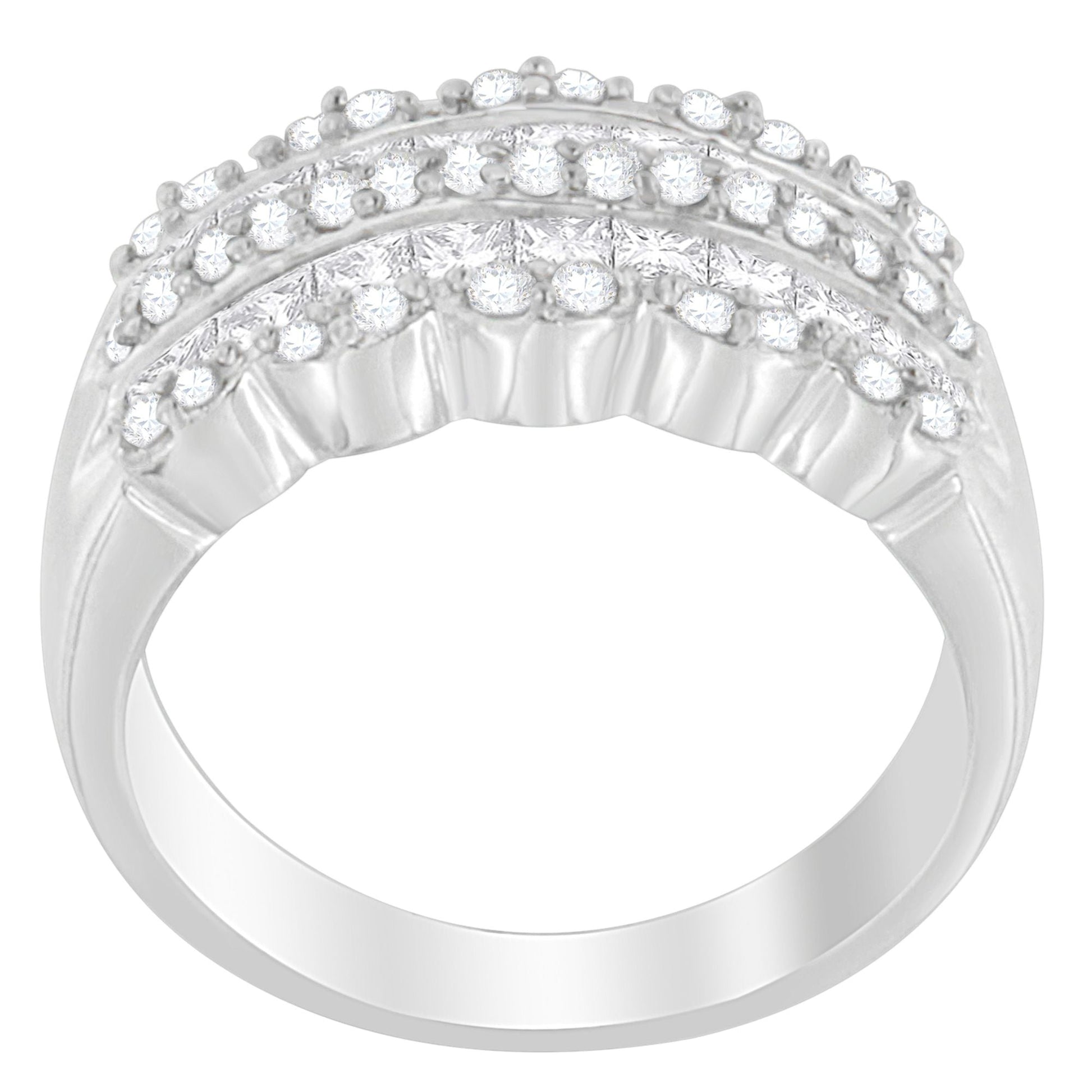 14K White Gold 1 1/7ct. TDW Round and Princess-Cut Diamond Ring(H-I, SI2-I1) Bids.com