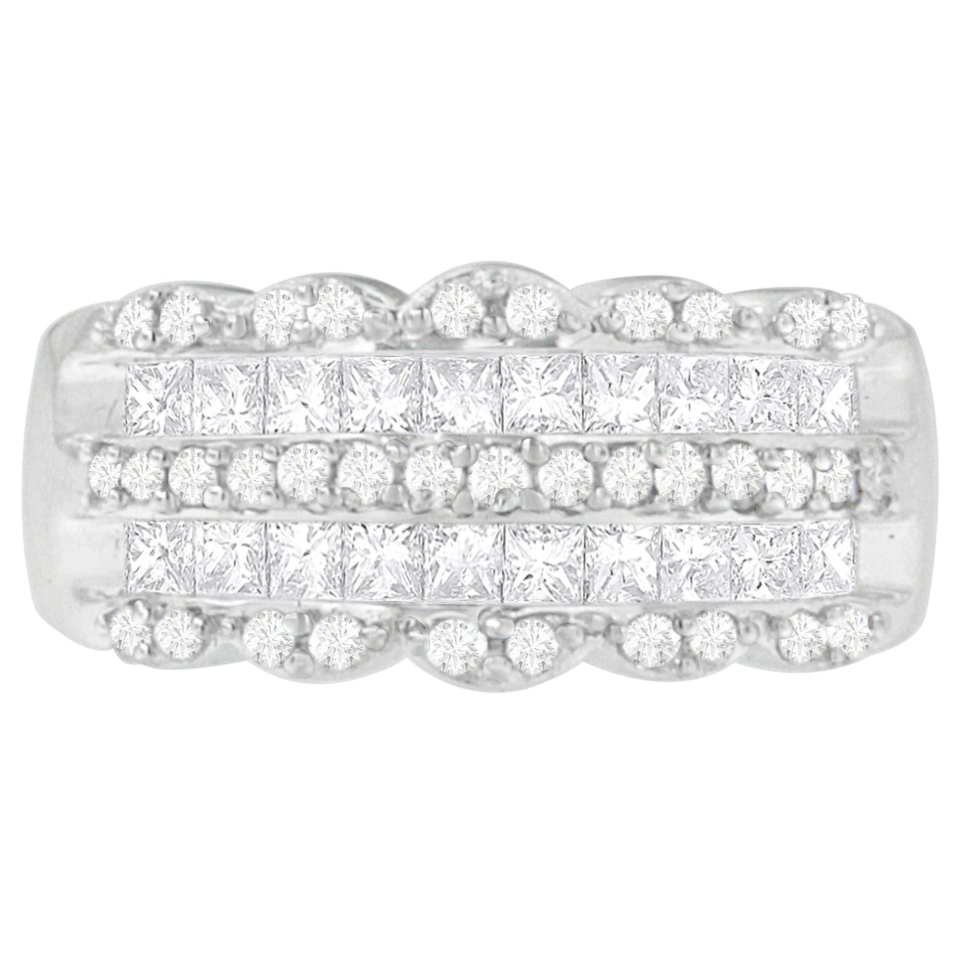 14K White Gold 1 1/7ct. TDW Round and Princess-Cut Diamond Ring(H-I, SI2-I1) Bids.com