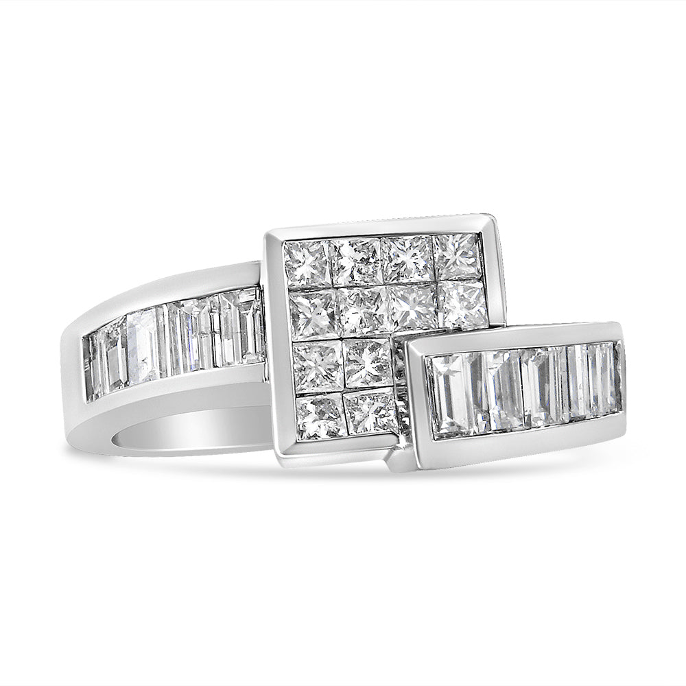 14K White Gold 1 1/2 Cttw Invisible-Set Princess and Channel-Set Baguette Diamond Geometric Bypass Ring Band (G-H Color, SI2-I1 Clarity) - Ring Size 7 Bids.com