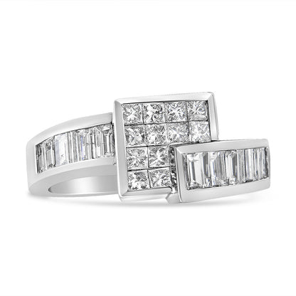 14K White Gold 1 1/2 Cttw Invisible-Set Princess and Channel-Set Baguette Diamond Geometric Bypass Ring Band (G-H Color, SI2-I1 Clarity) - Ring Size 7 Bids.com