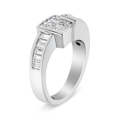 14K White Gold 1 1/2 Cttw Invisible-Set Princess and Channel-Set Baguette Diamond Geometric Bypass Ring Band (G-H Color, SI2-I1 Clarity) - Ring Size 7 Bids.com