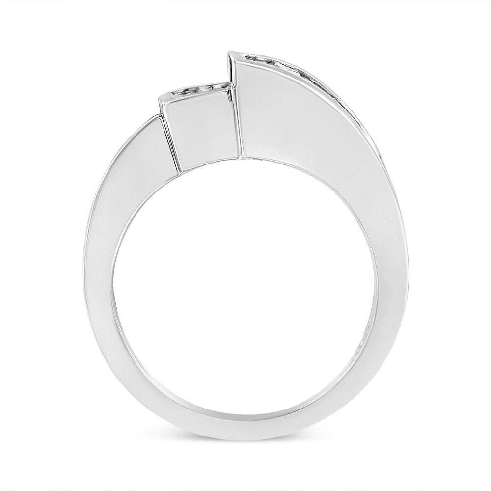 14K White Gold 1 1/2 Cttw Invisible-Set Princess and Channel-Set Baguette Diamond Geometric Bypass Ring Band (G-H Color, SI2-I1 Clarity) - Ring Size 7 Bids.com