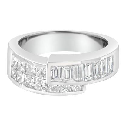 14K White Gold 2.0 Cttw Channel-Set Princess and Baguette-Cut Diamond Bypass Ring Band (G-H Color, SI1-SI2 Clarity) - Ring Size 6.5 Bids.com