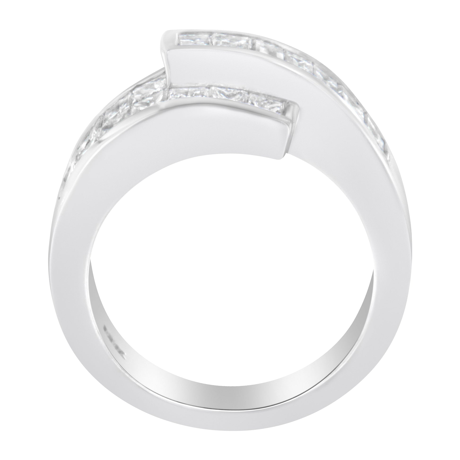 14K White Gold 2.0 Cttw Channel-Set Princess and Baguette-Cut Diamond Bypass Ring Band (G-H Color, SI1-SI2 Clarity) - Ring Size 6.5 Bids.com