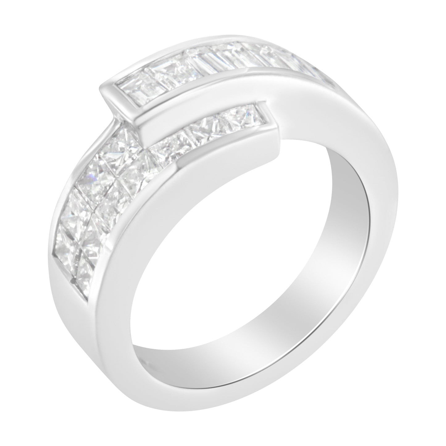 14K White Gold 2.0 Cttw Channel-Set Princess and Baguette-Cut Diamond Bypass Ring Band (G-H Color, SI1-SI2 Clarity) - Ring Size 6.5 Bids.com
