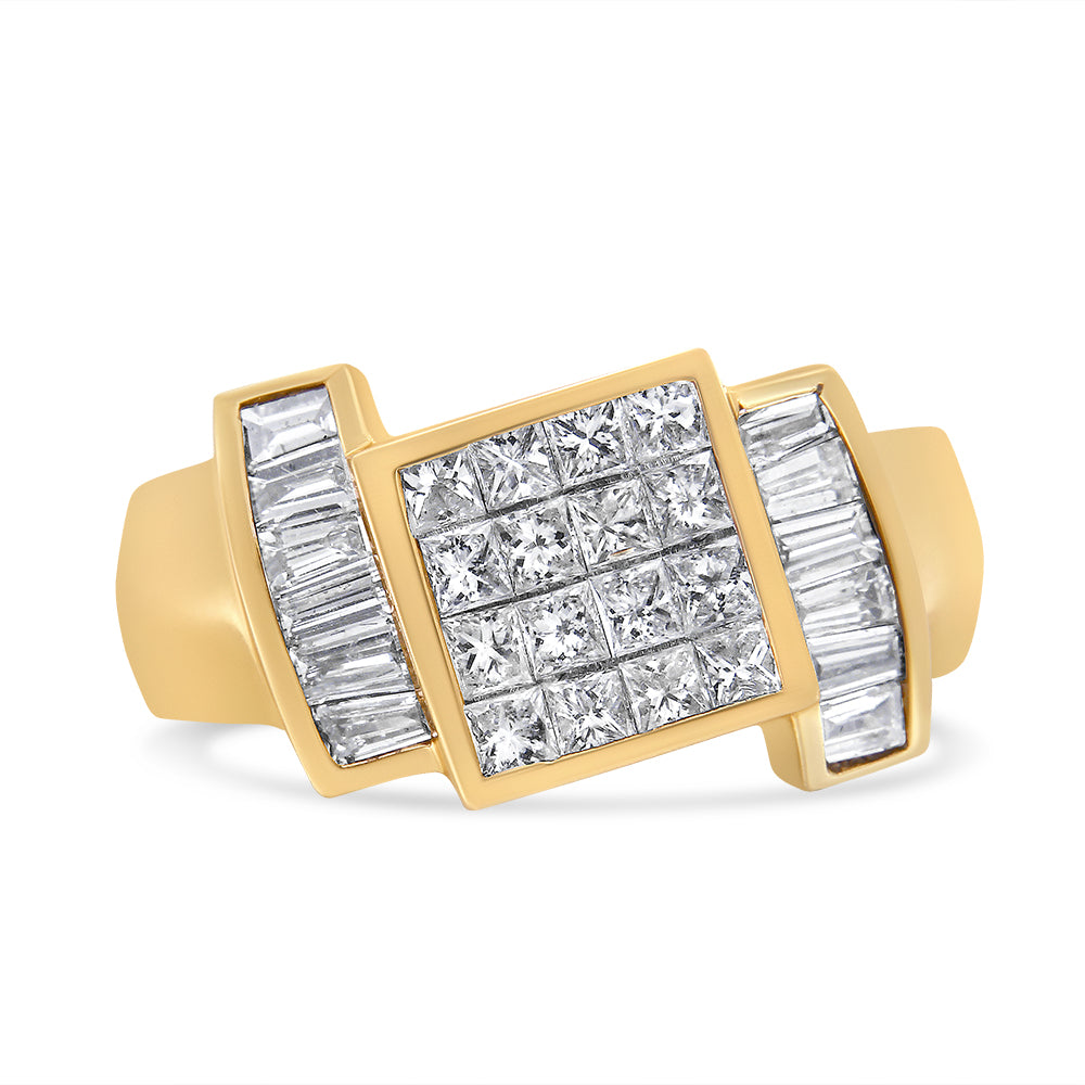 14K Yellow Gold 1 5/8 Cttw Invisible-Set Princess and Baguette Diamond Cocktail Band Ring Bids.com