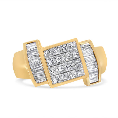 14K Yellow Gold 1 5/8 Cttw Invisible-Set Princess and Baguette Diamond Cocktail Band Ring Bids.com