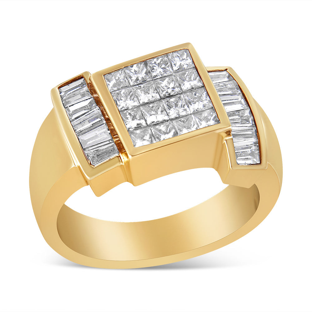 14K Yellow Gold 1 5/8 Cttw Invisible-Set Princess and Baguette Diamond Cocktail Band Ring Bids.com