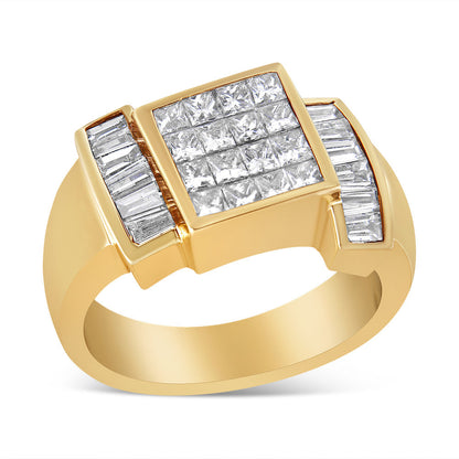 14K Yellow Gold 1 5/8 Cttw Invisible-Set Princess and Baguette Diamond Cocktail Band Ring Bids.com