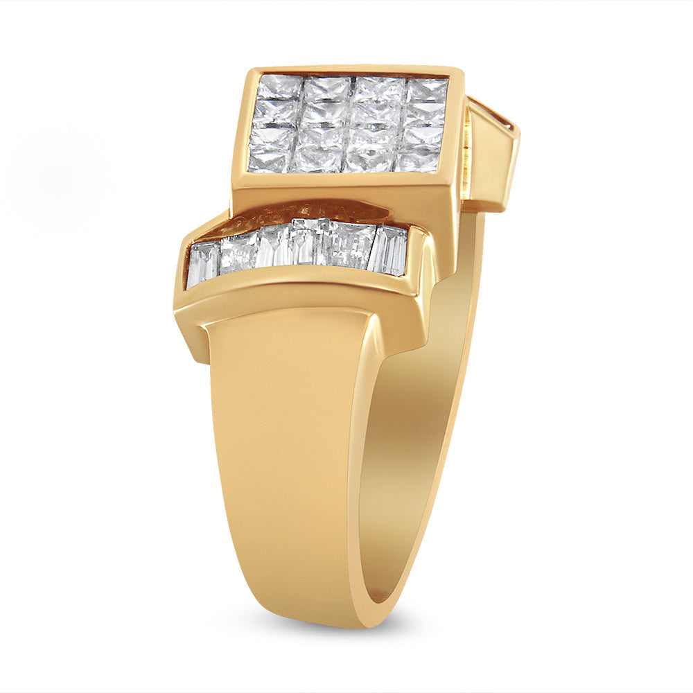 14K Yellow Gold 1 5/8 Cttw Invisible-Set Princess and Baguette Diamond Cocktail Band Ring Bids.com