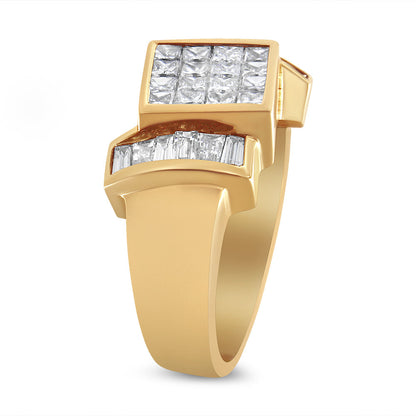 14K Yellow Gold 1 5/8 Cttw Invisible-Set Princess and Baguette Diamond Cocktail Band Ring Bids.com