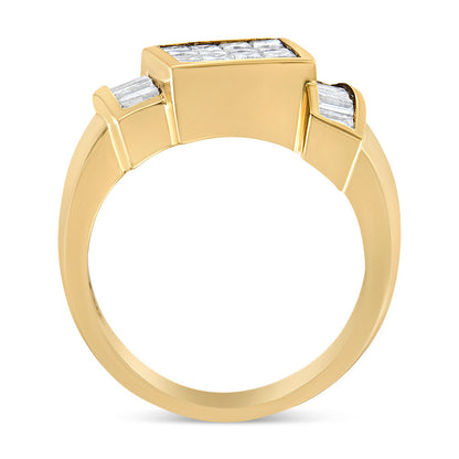 14K Yellow Gold 1 5/8 Cttw Invisible-Set Princess and Baguette Diamond Cocktail Band Ring Bids.com
